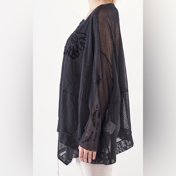 Rundholz Black Print Flock Listen Flowers Long Sleeve Mesh Cotton T-Shirt EUC S - Picture 2 of 12